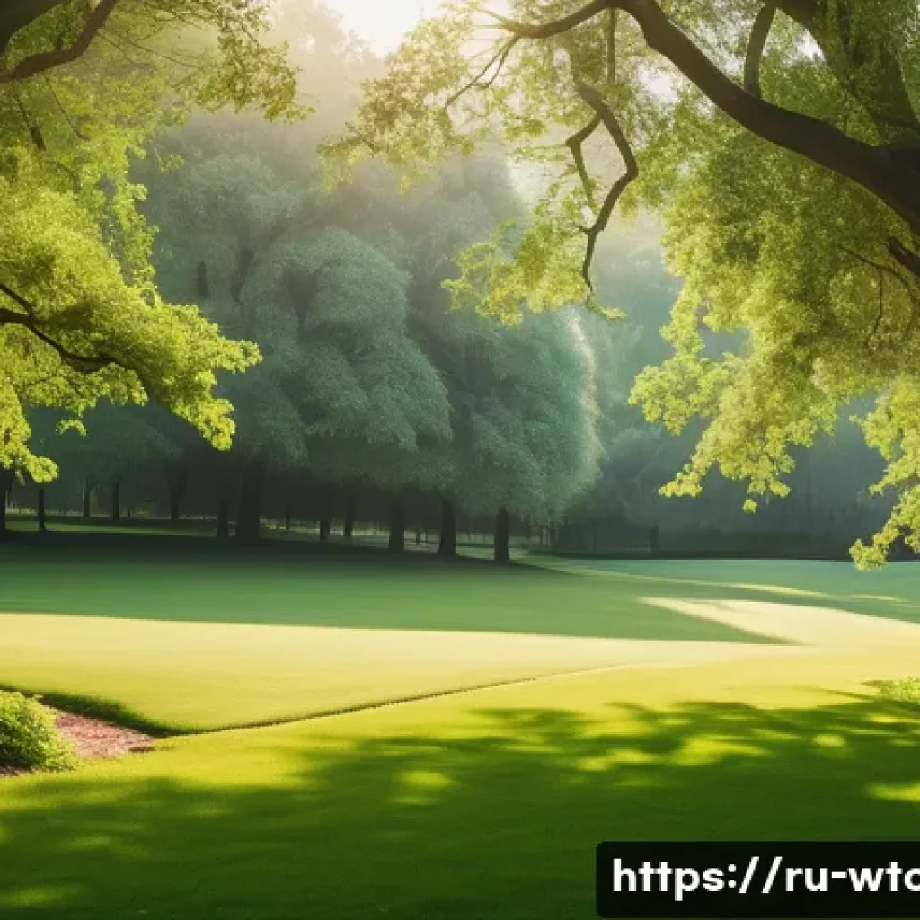 웹툰작가의 색감 연습 비법 - A serene park scene at early morning dawn, showcasing a diverse range of natural greens—from soft ol...