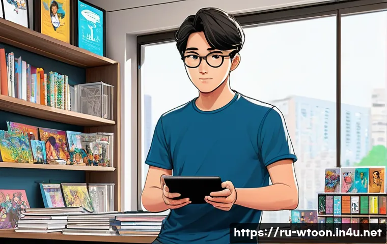 웹툰작가 비즈니스 모델 분석 - A modern digital artist’s workspace featuring a computer screen displaying a colorful webtoon interf...