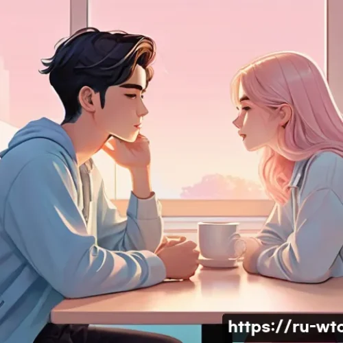 웹툰 작화 트렌드 분석 - A cozy romantic webtoon scene featuring two young adult characters in soft pastel color palettes, wi...